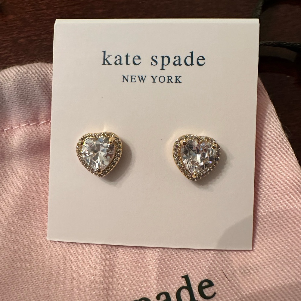 Kate Spade Heart Earrings White and Gold NWOT